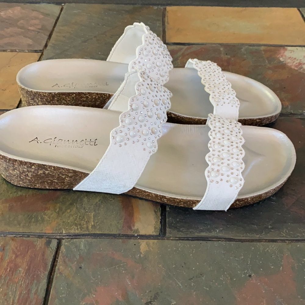 A Giannetti Cork Wedge Sandal 2.5" Heel White Size 8/8.5 - Picture 2 of 9